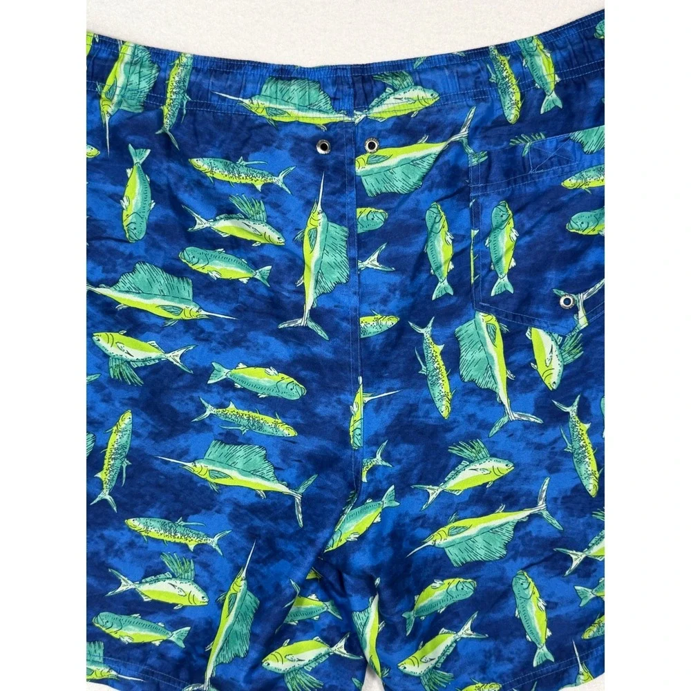 Lands' End Swim Trunks Men XL Blue Fish Print Marlin‎ Mahi Mahi 7in Inseam